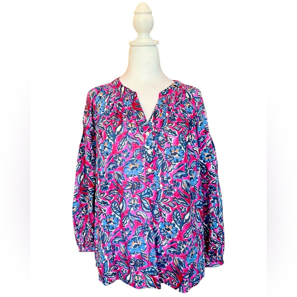 Fuscia and Blue Peasant Top, NWOT